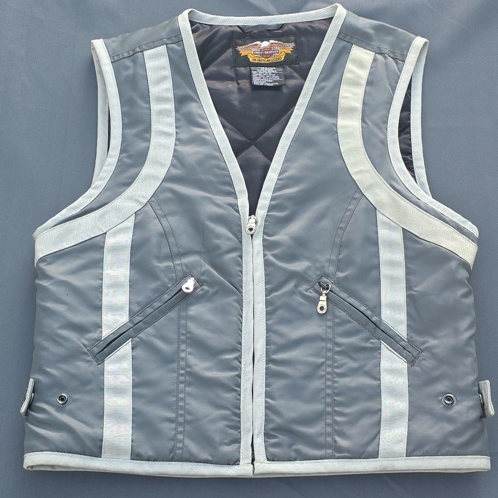 Harley Davidson Vest Women's XS Lt Grey Embroidered Back Adjustable Waist Padded